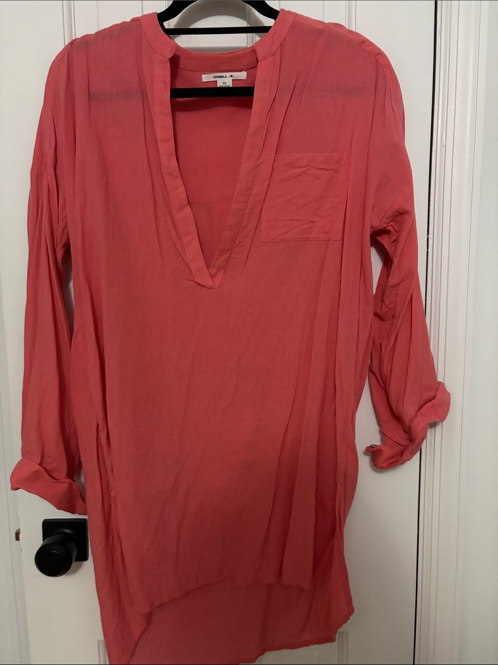 O'Neill Coral Pink V-Neck Roll-Sleeve Tunic